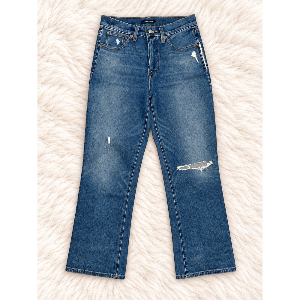 Lucky Brand Bridgette High Rise Crop Mini Boot Distressed Jeans Blue 4/27 R